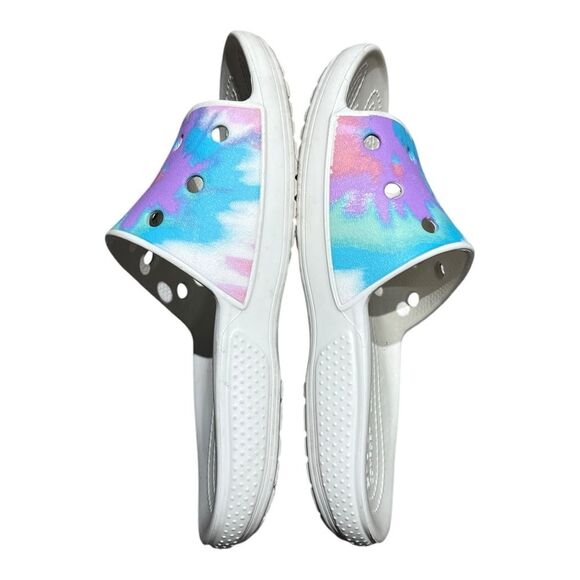 Crocs | Classic Tie Dye Multi Color Graphic Slides M 3 W 5 - Picture 8 of 10